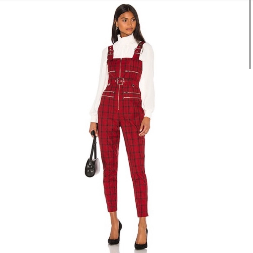 WeWoreWhat Moto Overalls in Red Plaid - Picture 3 of 16